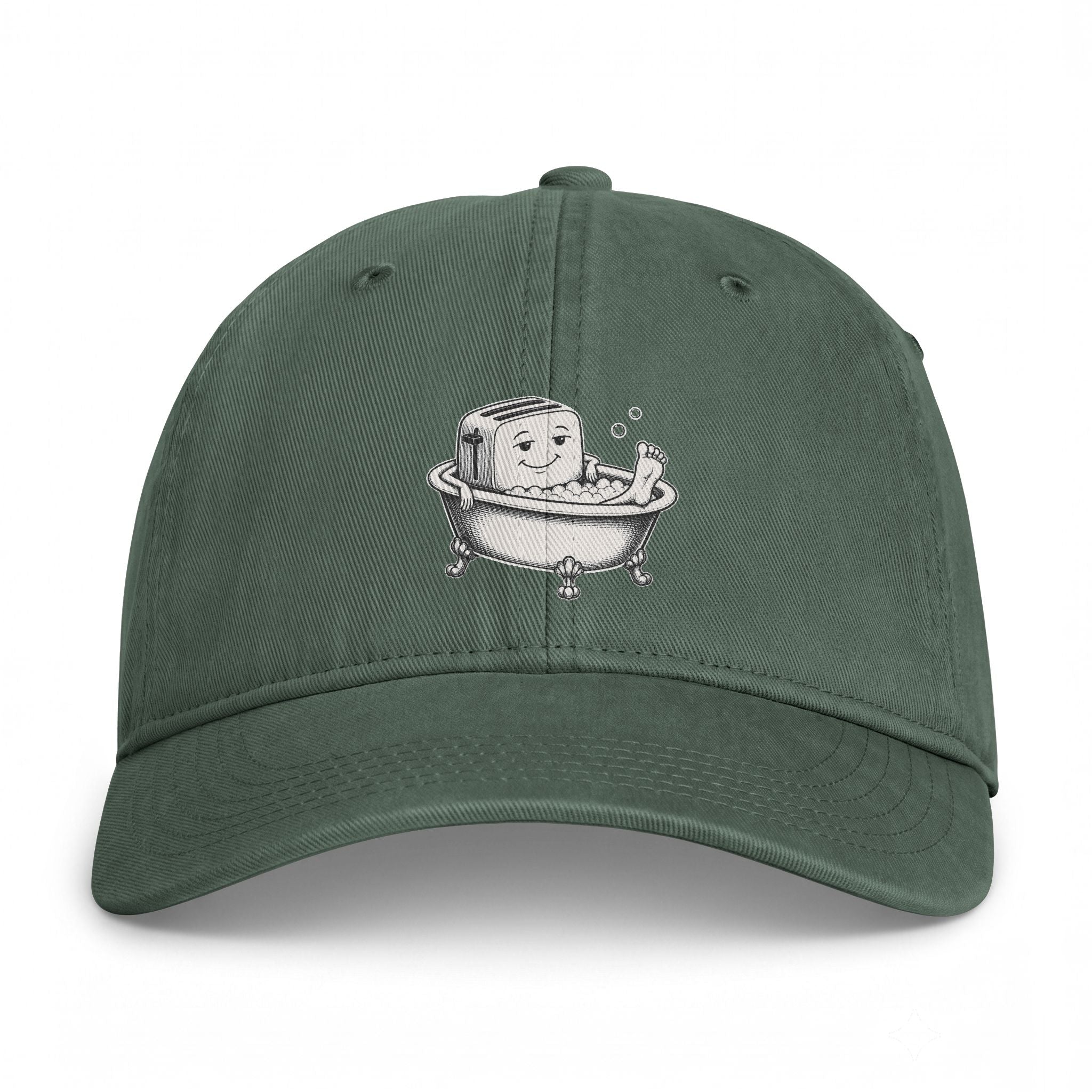 Embroidered Bathing Tofu Dad Cap — Cute Tub Cartoon Washed Baseball Hat