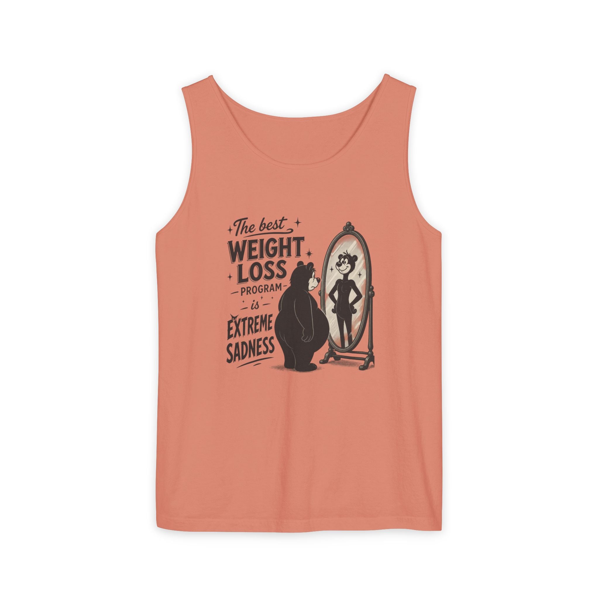 Funny Weight Loss Tank Top — "Best Weight Loss Program: Extreme Sadness" Graphic