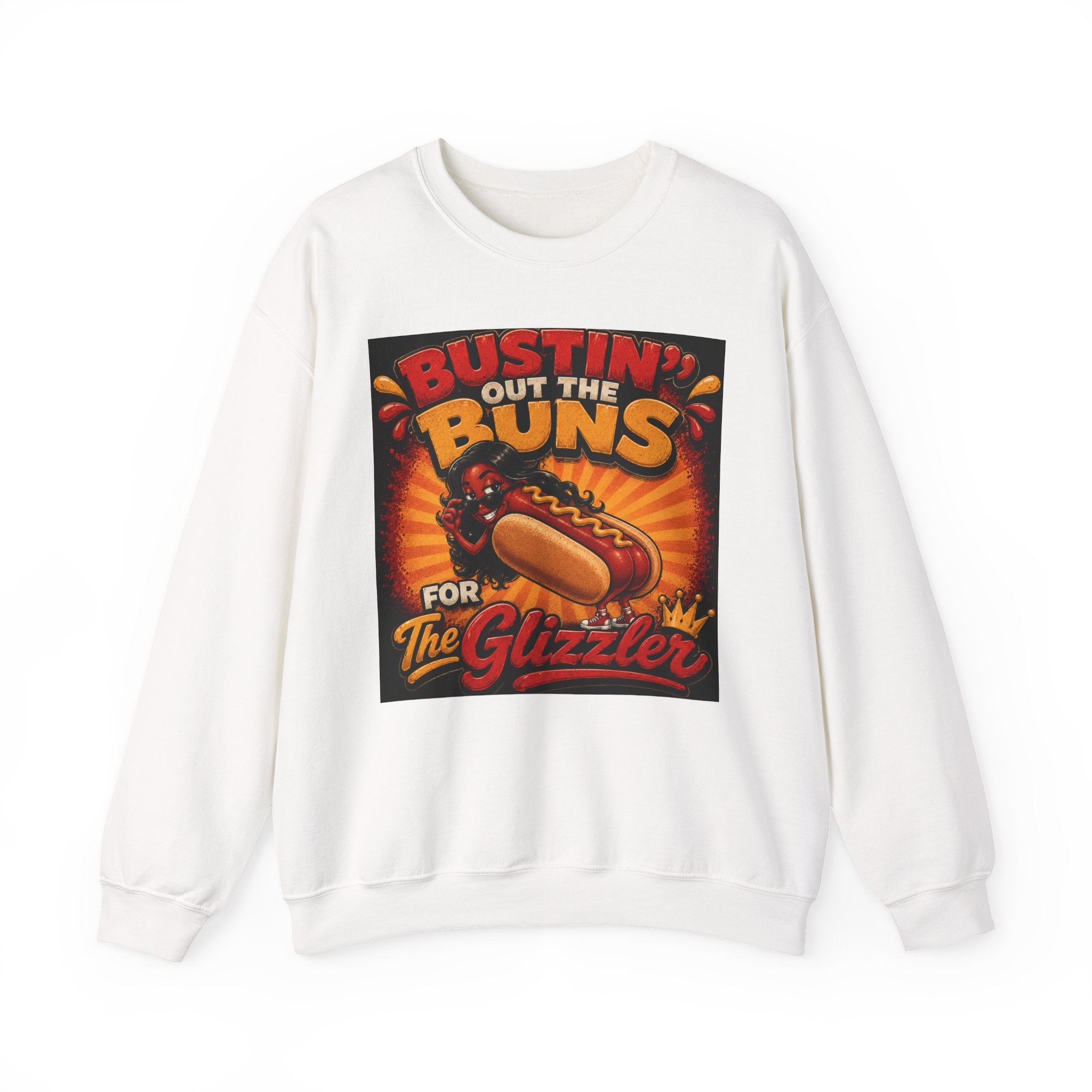 Sweatshirt — "Bustin' Out the Buns for the Glizzler" Retro Hot Dog Graphic