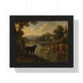 Framed Poster — Vintage River Landscape with Dog (Horizontal)