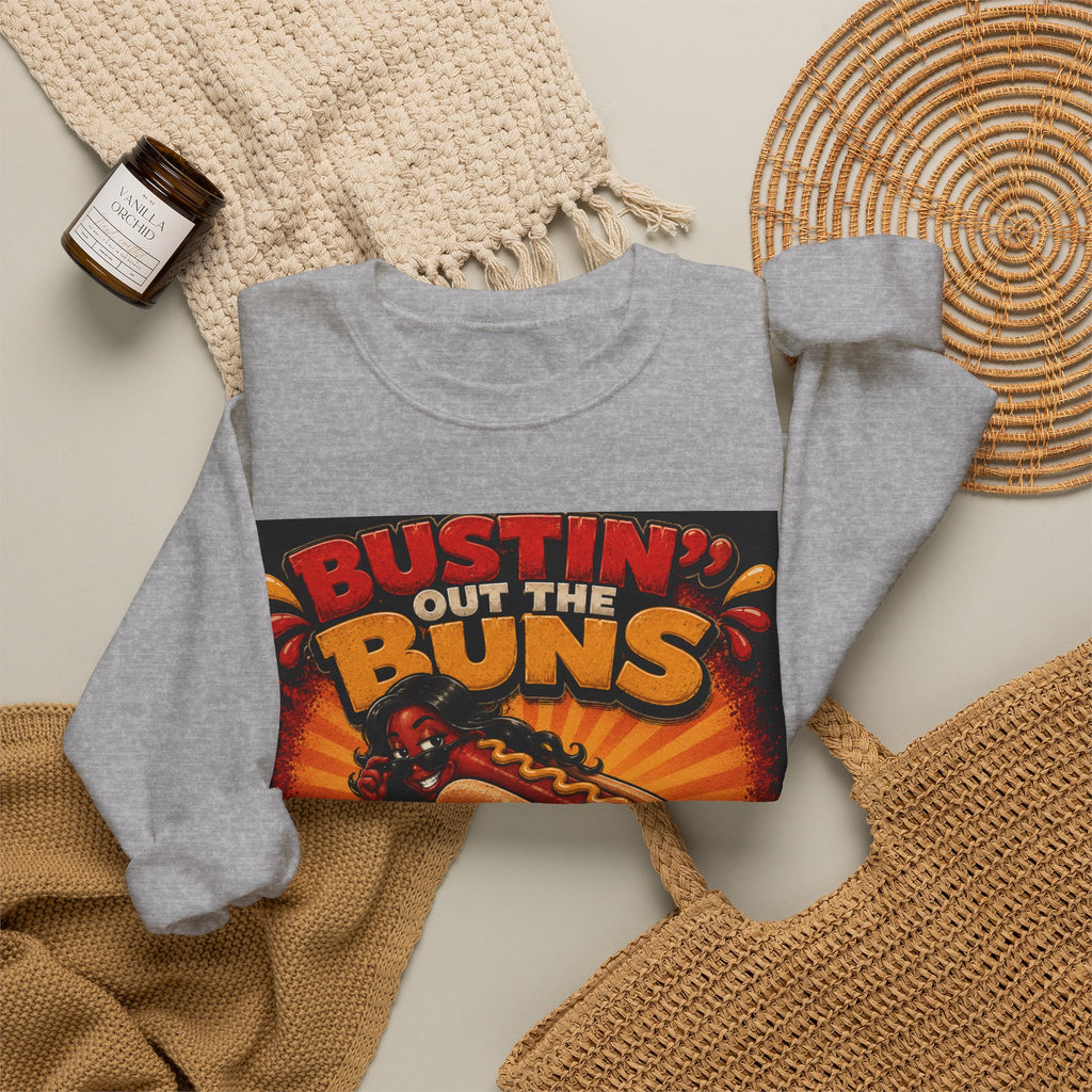 Sweatshirt — "Bustin' Out the Buns for the Glizzler" Retro Hot Dog Graphic