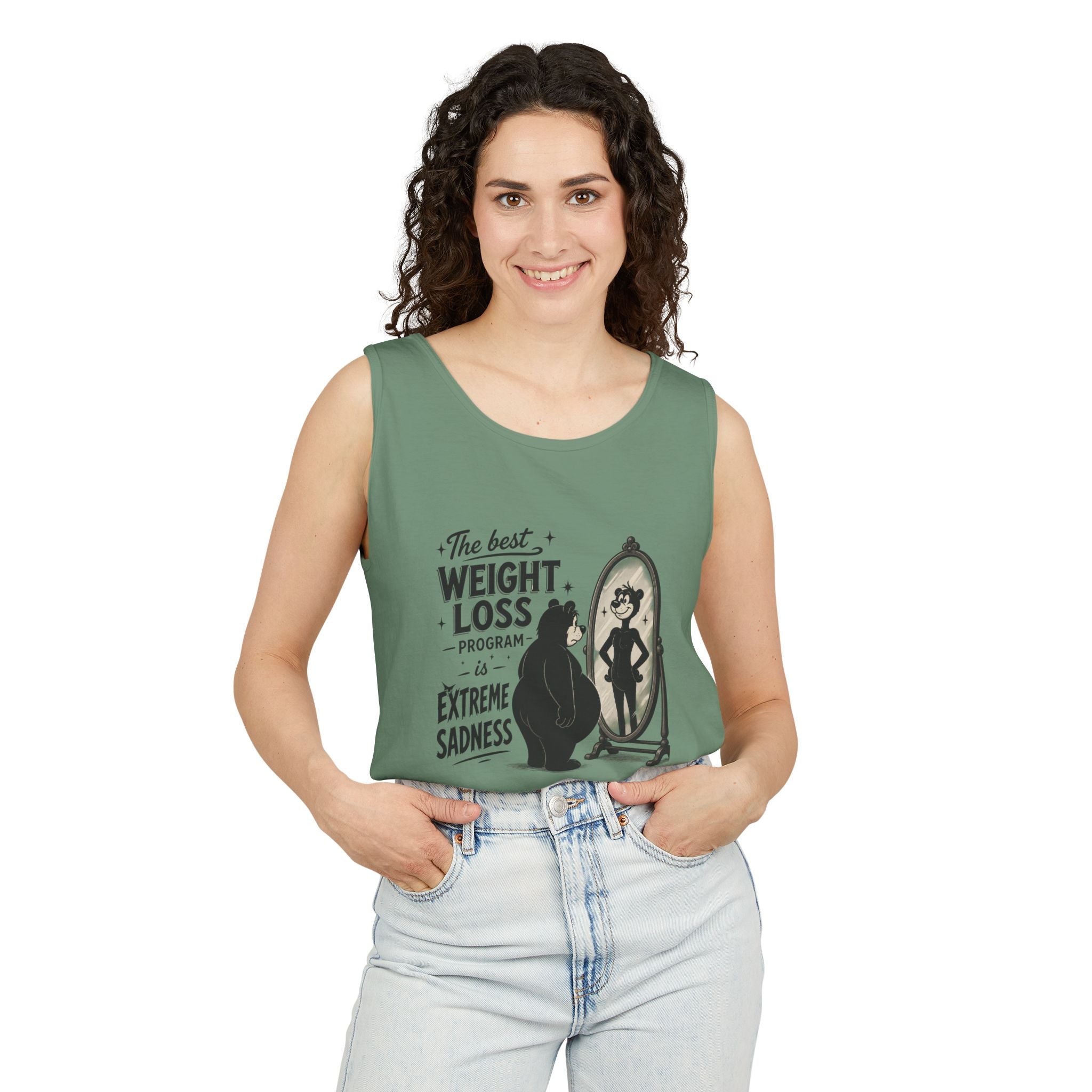 Funny Weight Loss Tank Top — "Best Weight Loss Program: Extreme Sadness" Graphic