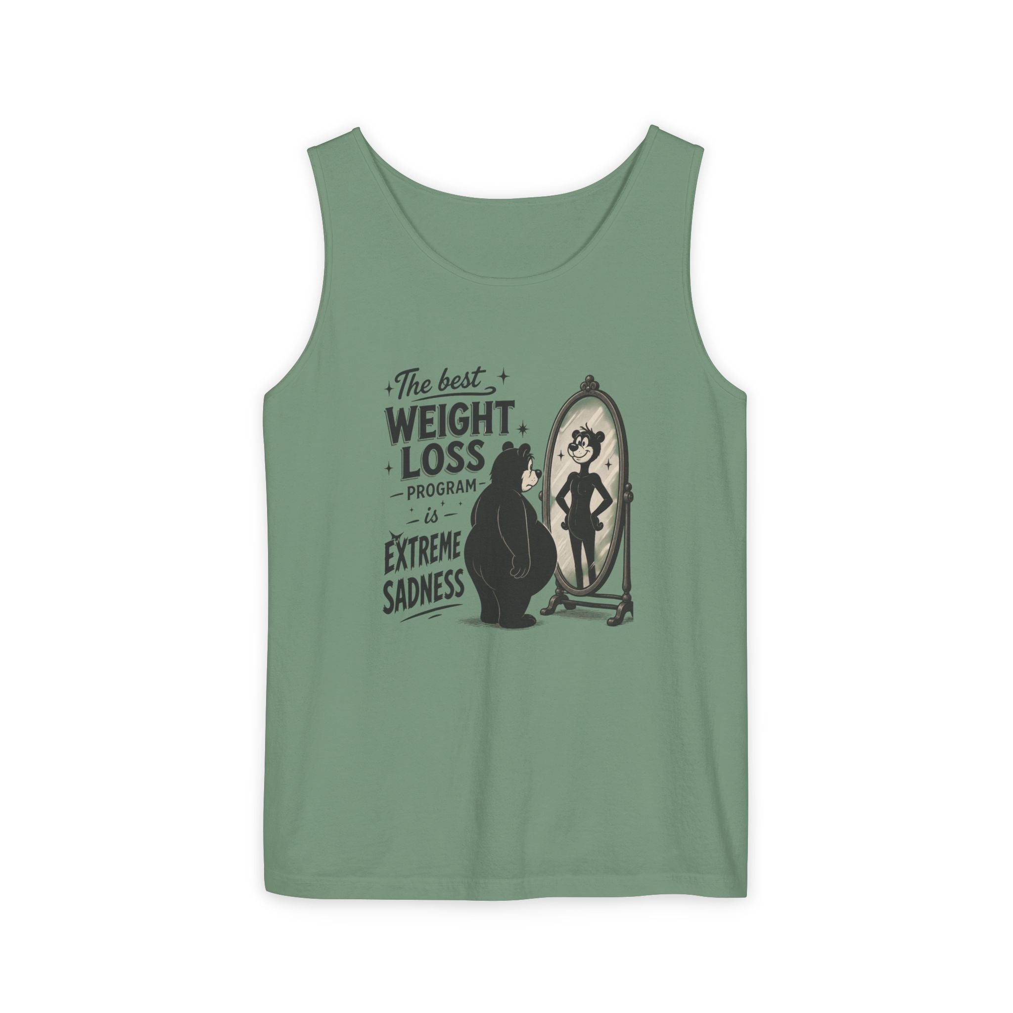 Funny Weight Loss Tank Top — "Best Weight Loss Program: Extreme Sadness" Graphic