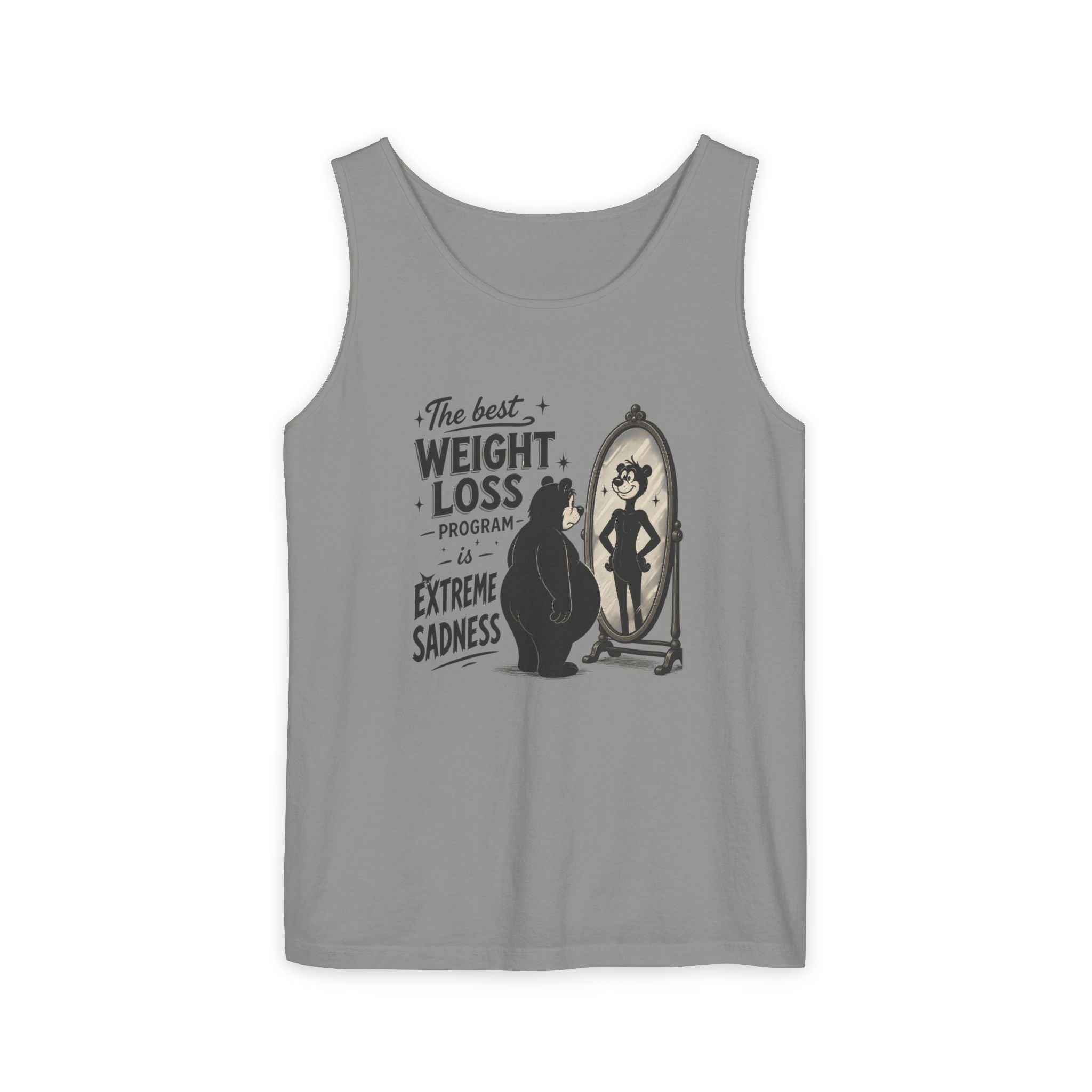 Funny Weight Loss Tank Top — "Best Weight Loss Program: Extreme Sadness" Graphic