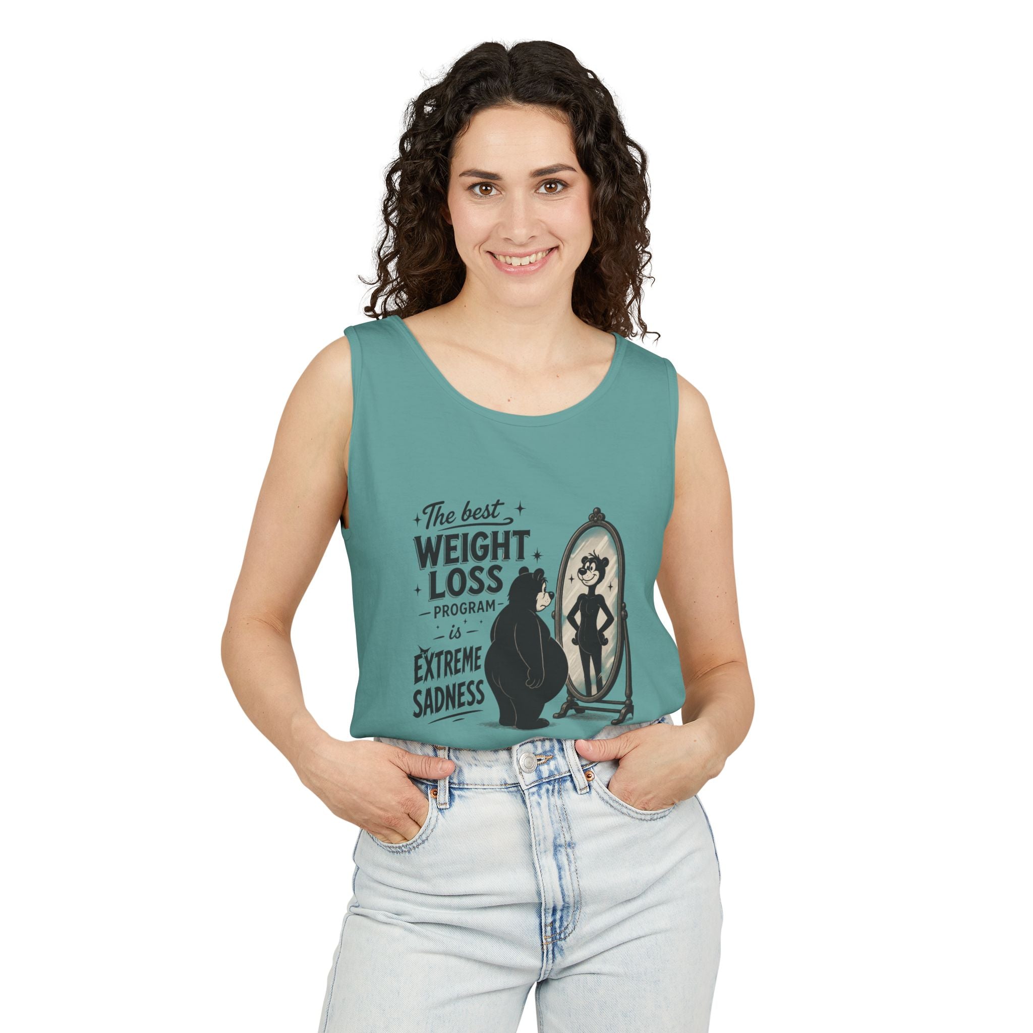 Funny Weight Loss Tank Top — "Best Weight Loss Program: Extreme Sadness" Graphic