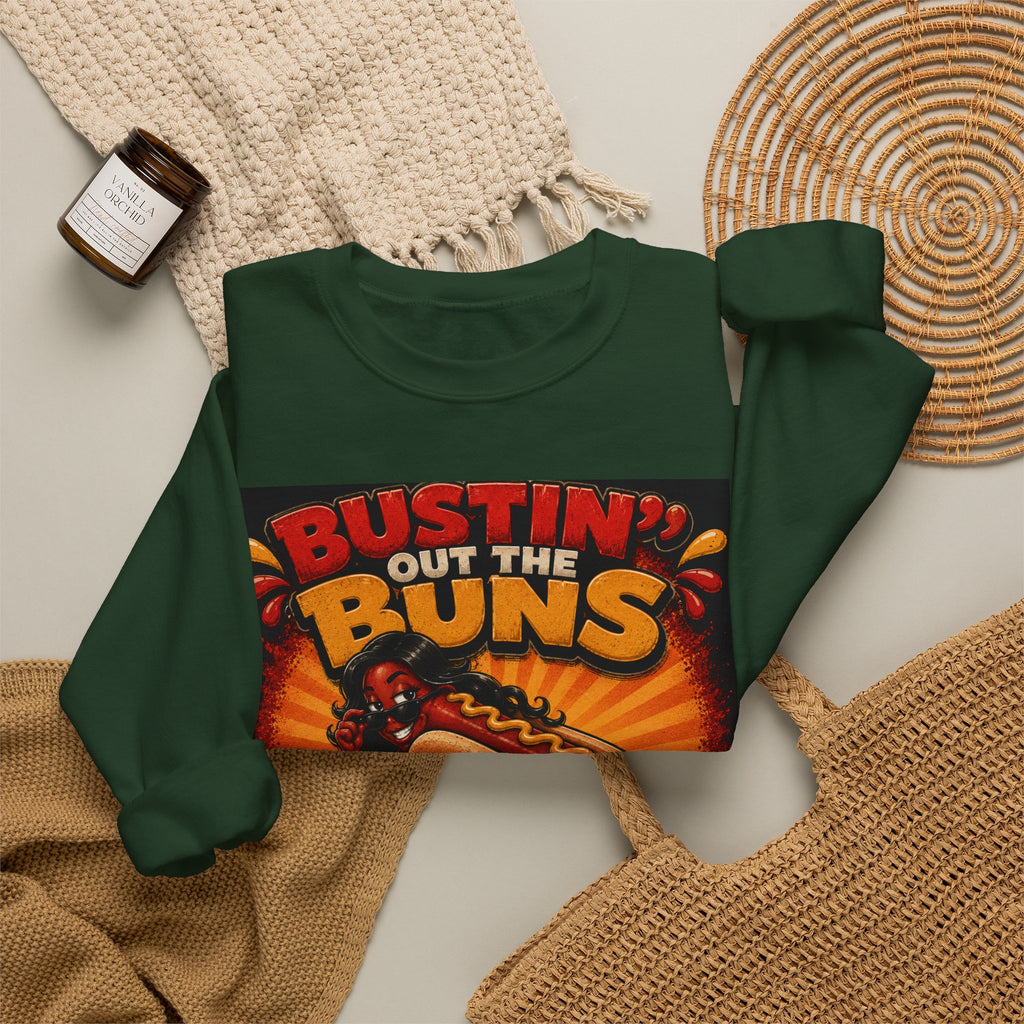 Sweatshirt — "Bustin' Out the Buns for the Glizzler" Retro Hot Dog Graphic