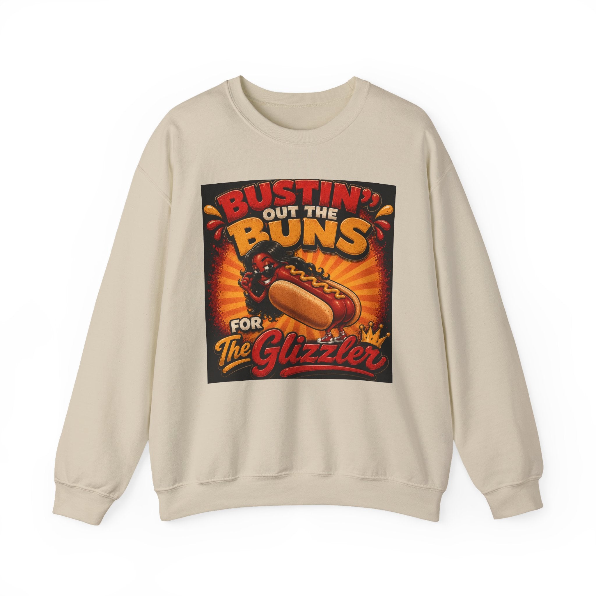 Sweatshirt — "Bustin' Out the Buns for the Glizzler" Retro Hot Dog Graphic