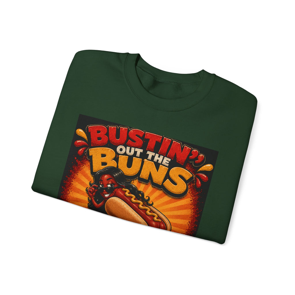 Sweatshirt — "Bustin' Out the Buns for the Glizzler" Retro Hot Dog Graphic