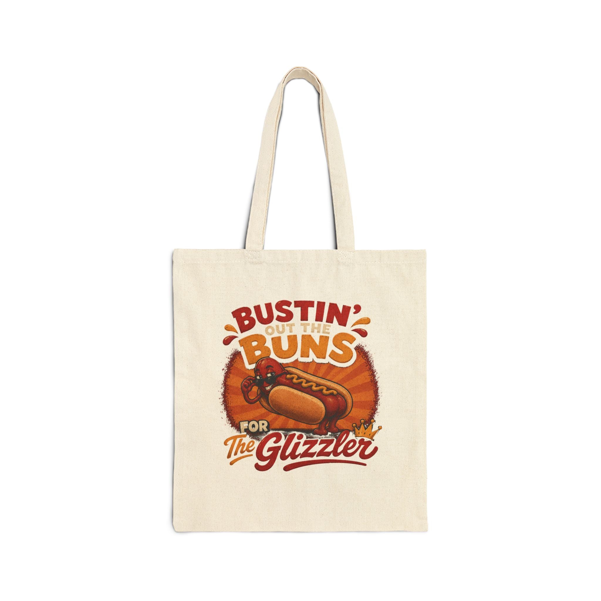 Tote Bag — "Bustin' Out the Buns for the Glizzler" Retro Hot Dog Canvas Tote