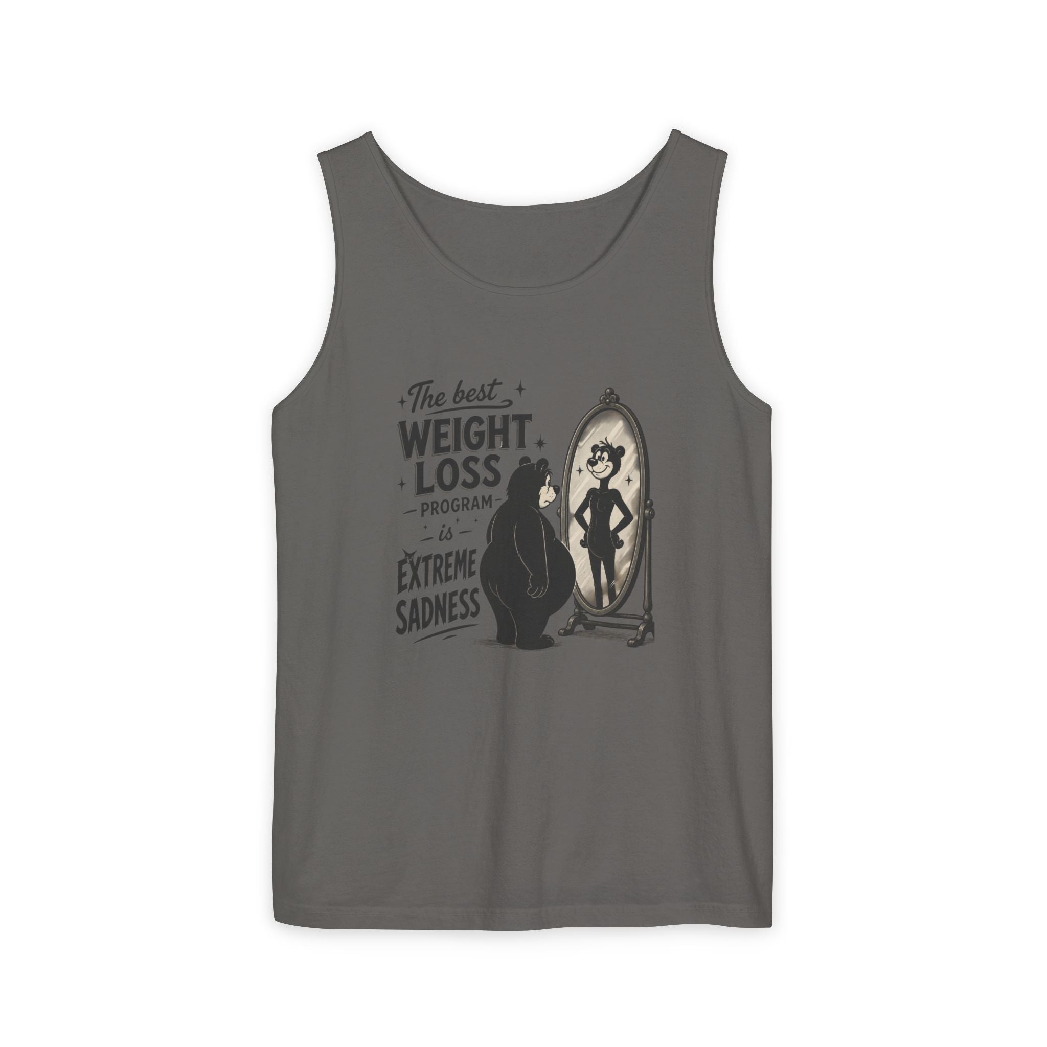 Funny Weight Loss Tank Top — "Best Weight Loss Program: Extreme Sadness" Graphic