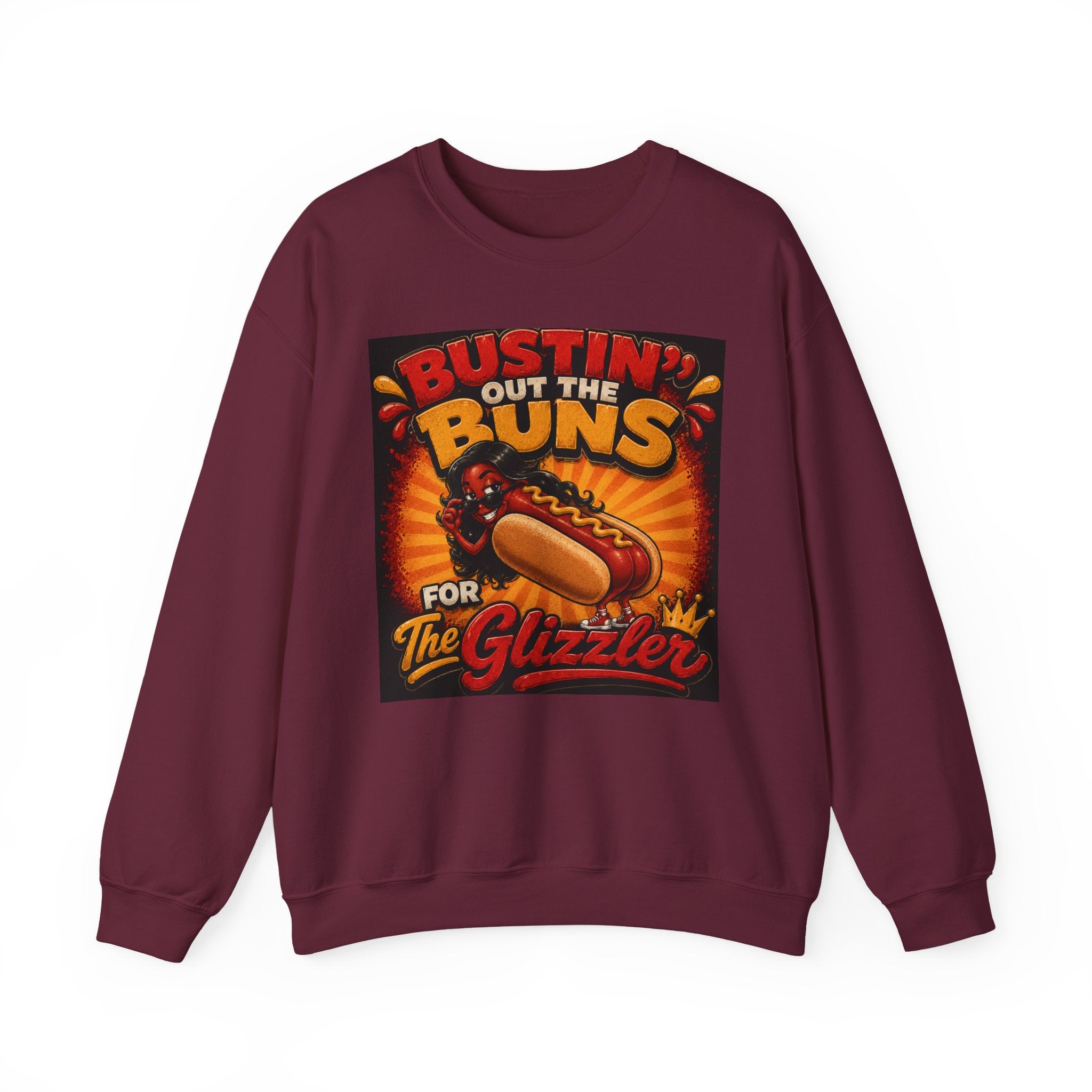 Sweatshirt — "Bustin' Out the Buns for the Glizzler" Retro Hot Dog Graphic