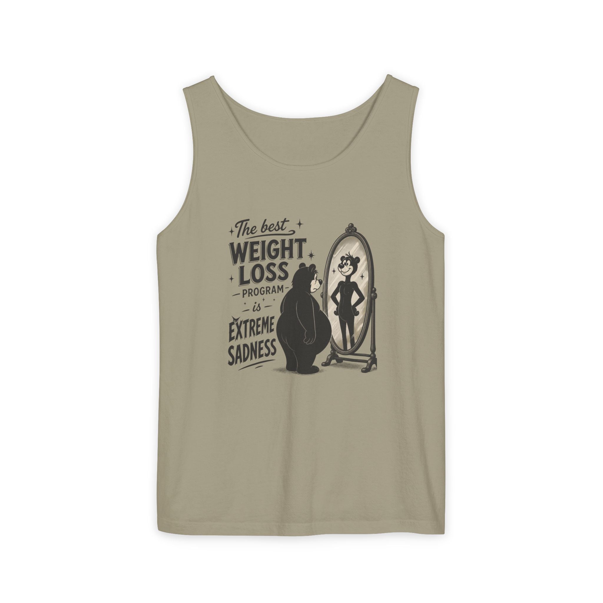 Funny Weight Loss Tank Top — "Best Weight Loss Program: Extreme Sadness" Graphic