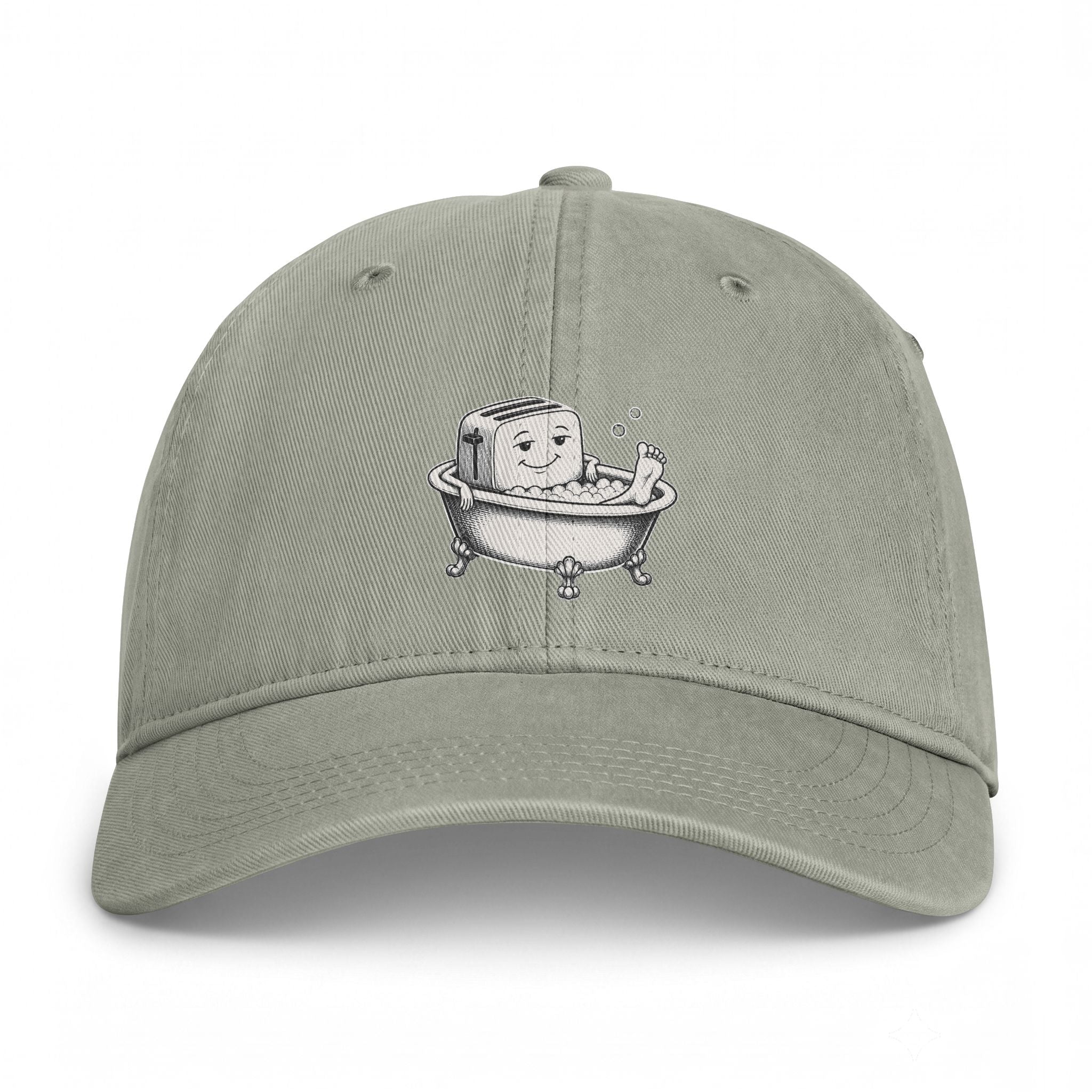 Embroidered Bathing Tofu Dad Cap — Cute Tub Cartoon Washed Baseball Hat
