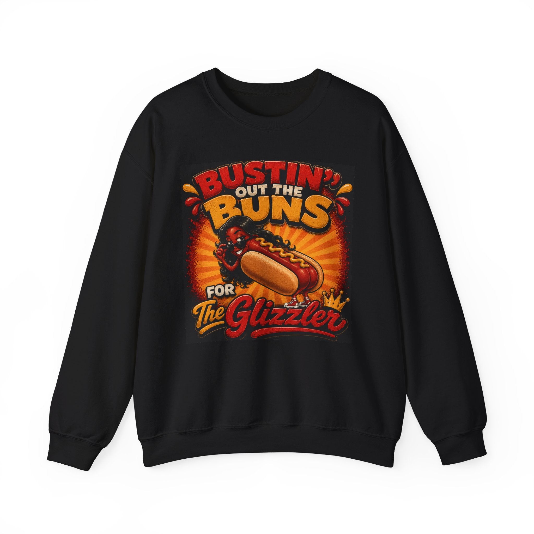 Sweatshirt — "Bustin' Out the Buns for the Glizzler" Retro Hot Dog Graphic