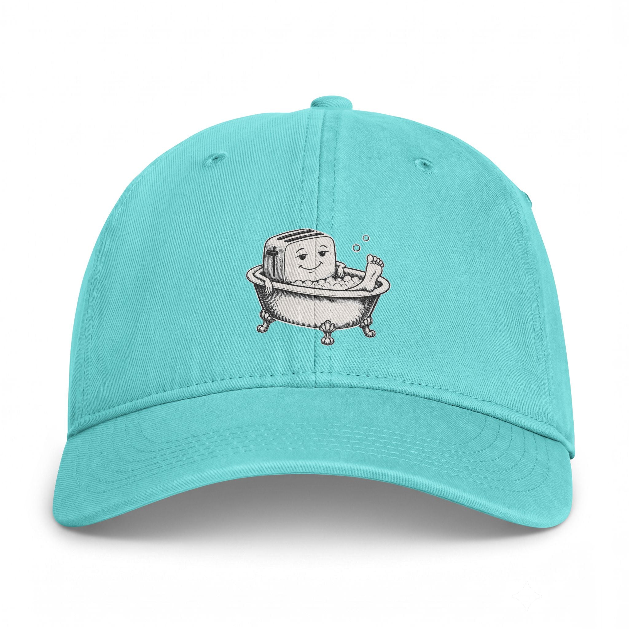 Embroidered Bathing Tofu Dad Cap — Cute Tub Cartoon Washed Baseball Hat