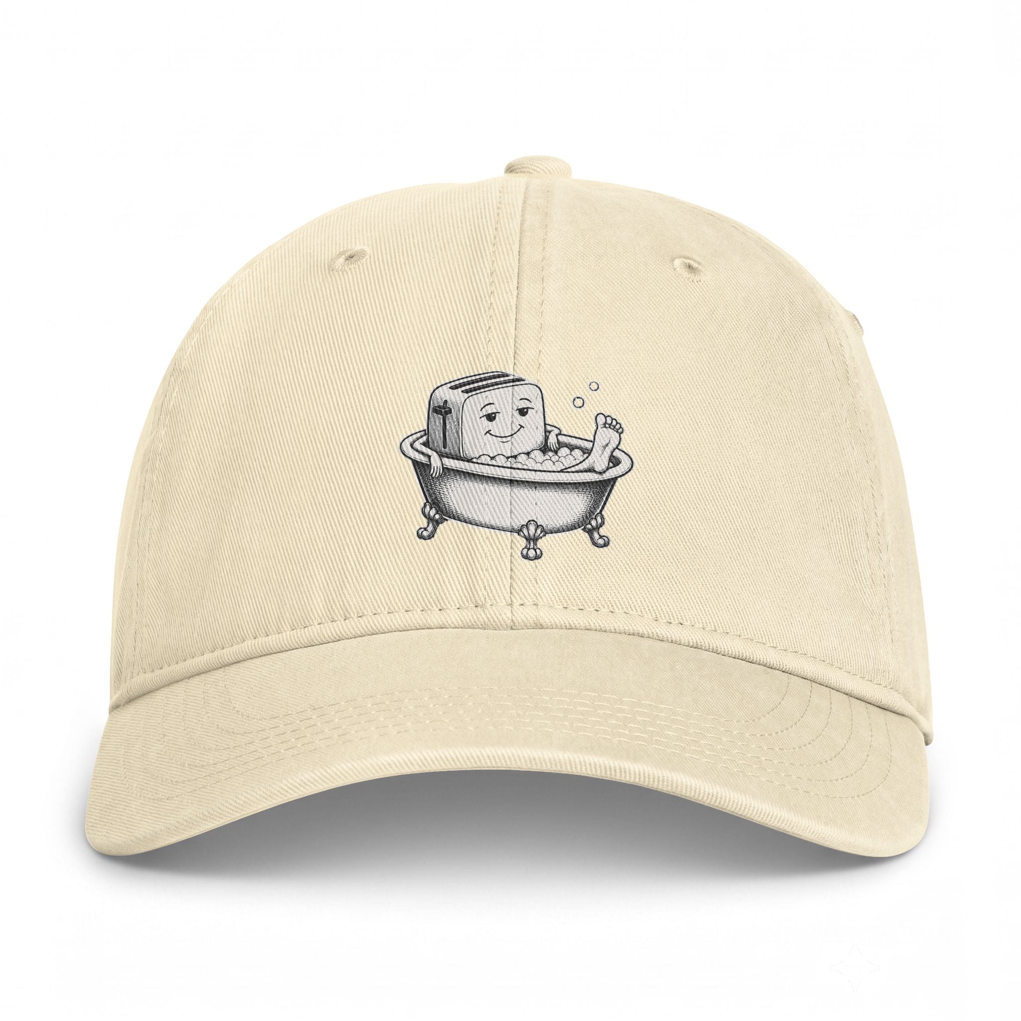 Embroidered Bathing Tofu Dad Cap — Cute Tub Cartoon Washed Baseball Hat