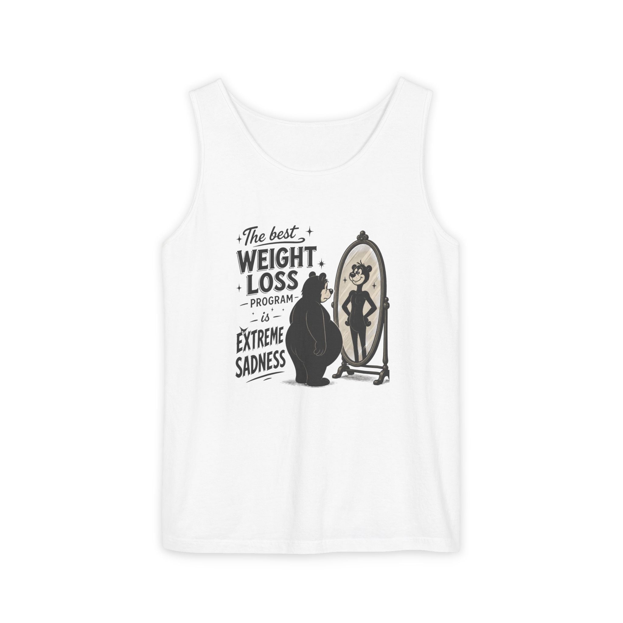 Funny Weight Loss Tank Top — "Best Weight Loss Program: Extreme Sadness" Graphic