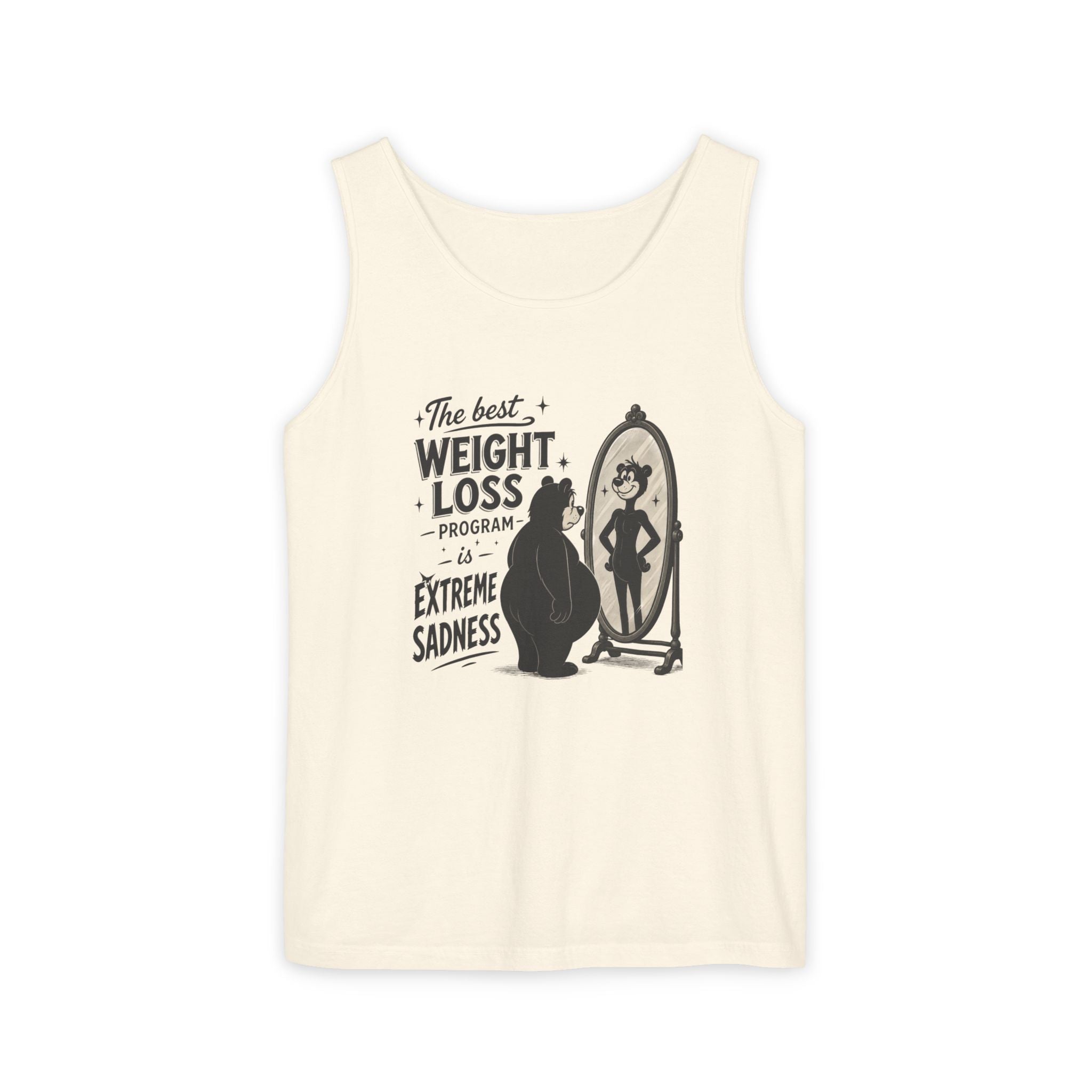Funny Weight Loss Tank Top — "Best Weight Loss Program: Extreme Sadness" Graphic
