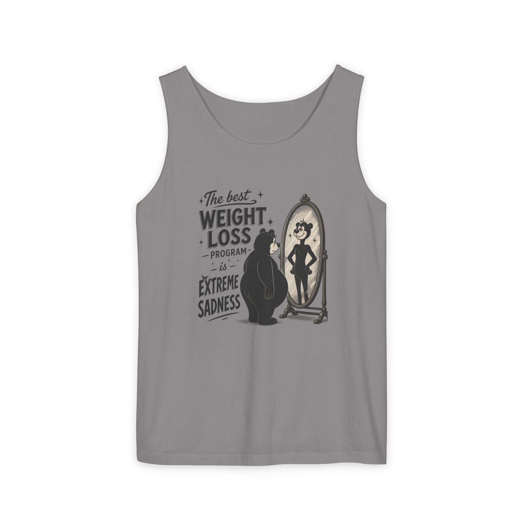 Funny Weight Loss Tank Top — "Best Weight Loss Program: Extreme Sadness" Graphic