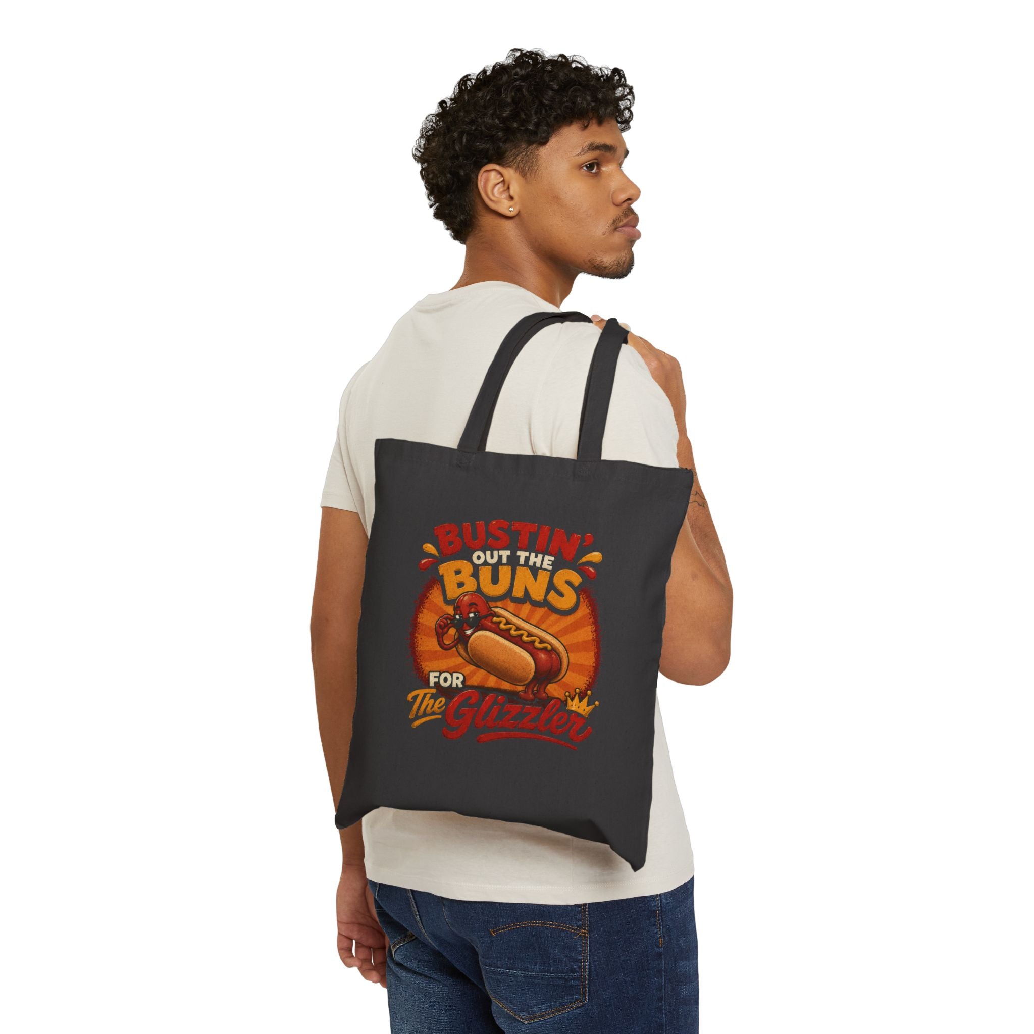 Tote Bag — "Bustin' Out the Buns for the Glizzler" Retro Hot Dog Canvas Tote