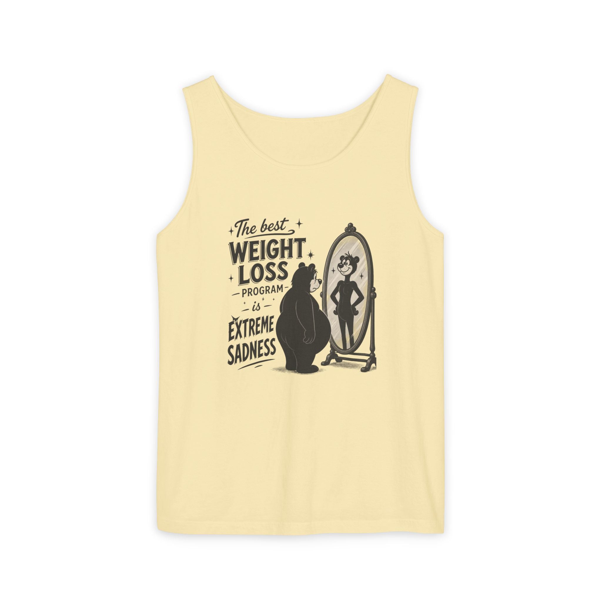 Funny Weight Loss Tank Top — "Best Weight Loss Program: Extreme Sadness" Graphic