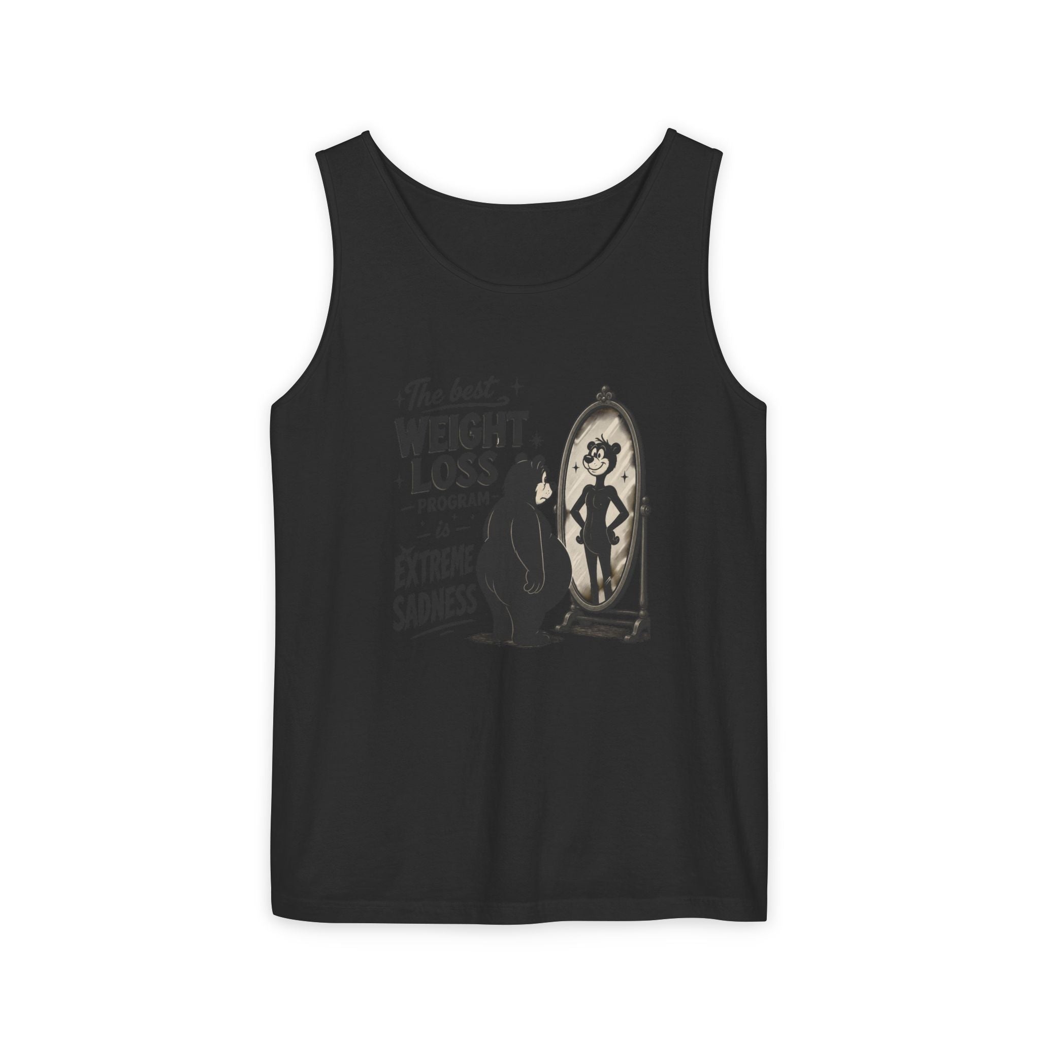 Funny Weight Loss Tank Top — "Best Weight Loss Program: Extreme Sadness" Graphic